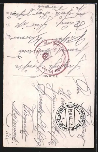 AK Pilsen, Brauhaus, Ortsansicht mit Kirche