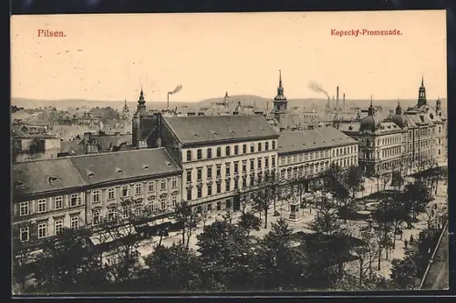 AK Pilsen, Kopecky-Promenade aus der Vogelschau