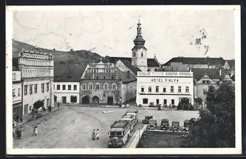 AK Schüttenhofen im Böhmerwald, Ringplatz mit Museum, Apotheke und Hotel Fialka