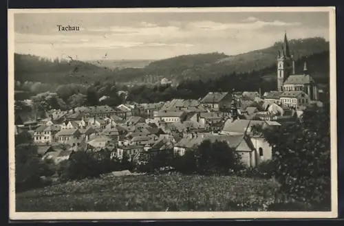AK Tachau, Ortsansicht mit Kirche