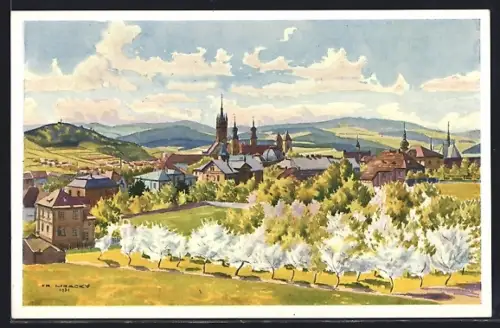 Künstler-AK Klatovy, Blick über den Ort