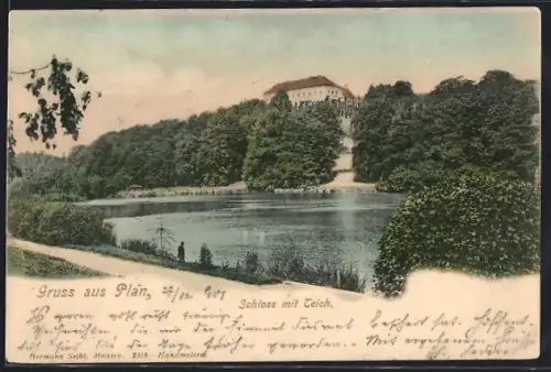 AK Plan, Schloss mit Teich