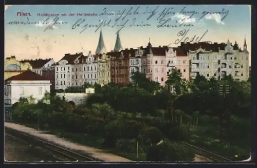 AK Pilsen, Halekgasse mit der Haltestelle