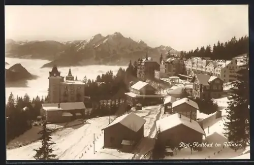AK Rigi-Kaltbad, Ortsansicht aus der Vogelschau im Winter