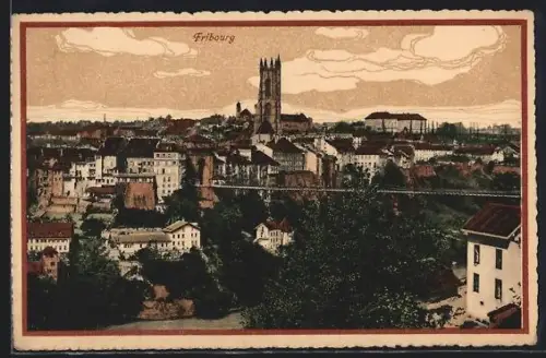 AK Fribourg, Ortsansicht mit Kirche