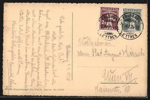 AK Fribourg, Ortsansicht mit Kirche