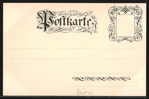 AK Rütli, Gasthof auf dem Rütli, Wappen der drei Urkantone