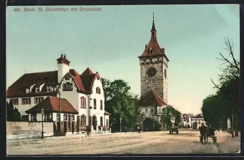 AK Basel, St. Johannthor mit Brausebad