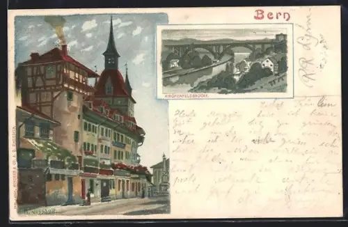 Künstler-AK Bern, Kirchenfeldbrücke, Strassenpartie