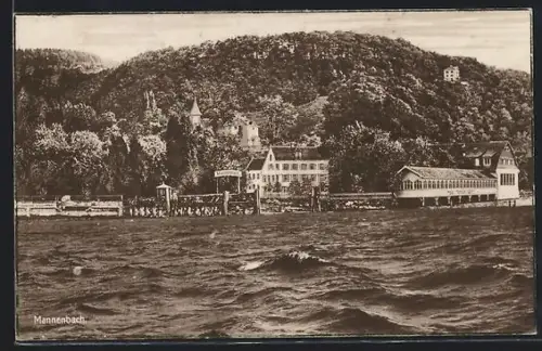 AK Mannenbach, Ortsansicht vom Wasser aus