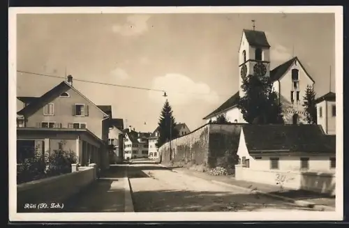 AK Rüti /ZH, Strassenpartie an der Kirche
