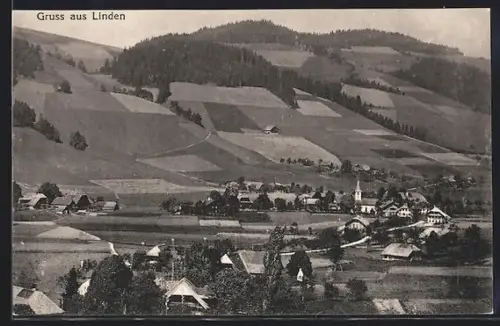 AK Linden, Ortsansicht aus der Vogelschau gegen den Berghang