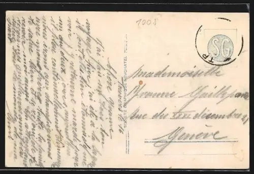 AK Travers, Ortsansicht mit Eisenbahnstrecke