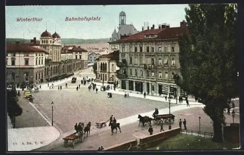 AK Winterthur, Bahnhofplatz aus der Vogelschau