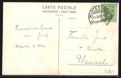 AK Winterthur, Bahnhofplatz aus der Vogelschau