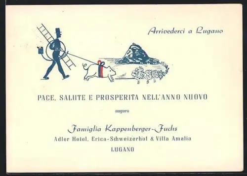 AK Lugano, Adler-Hotel, Familie Kappenberger-Fuchs, Korrespondenzkarte