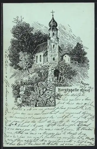 Künstler-AK Glarus, Blick zur Burgkapelle