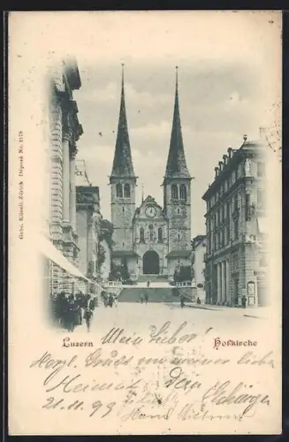 AK Luzern, Hofkirche mit Strassenpartie