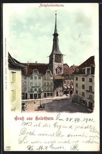 AK Solothurn, Zeitglockenturm zwischen der Häuserzeile