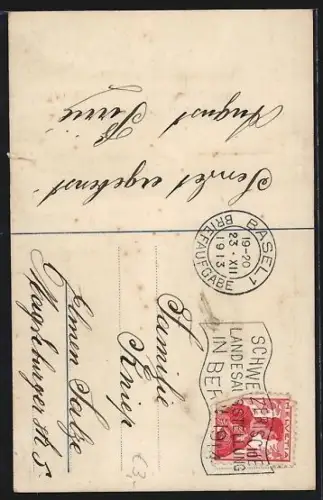 AK Basel, Kirche im Schnee, Engel und Weihnachtsgruss