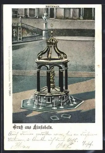 AK Einsiedeln, Brunnen mit Statue