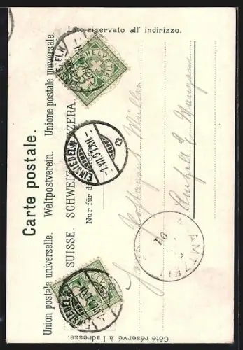 AK Einsiedeln, Brunnen mit Statue