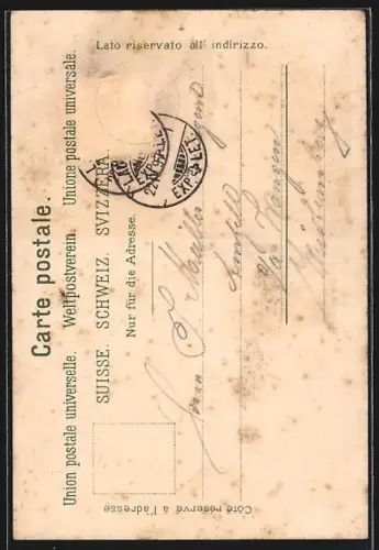 Lithographie Lac Leman, Dent du Midi, Segelschiff