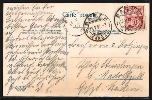 AK Baden, Teilansicht mit Flusspartie im Mondschein