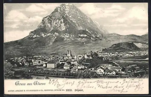 AK Glarus, Ort gegen Glärnisch gesehen