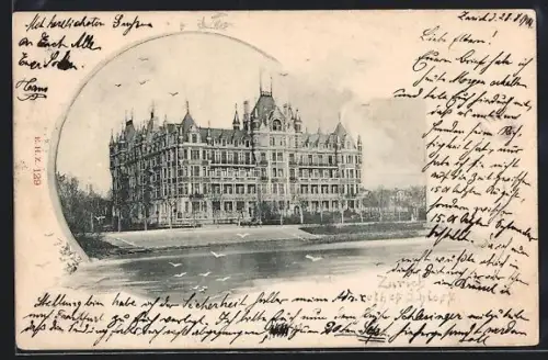 AK Zürich, Rothes Schloss mit Uferpartie