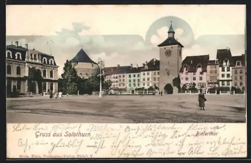 AK Solothurn, Bielerthor mit Strassenpartie