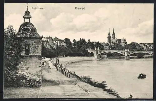 AK Basel, Letziturm mit Uferpartie