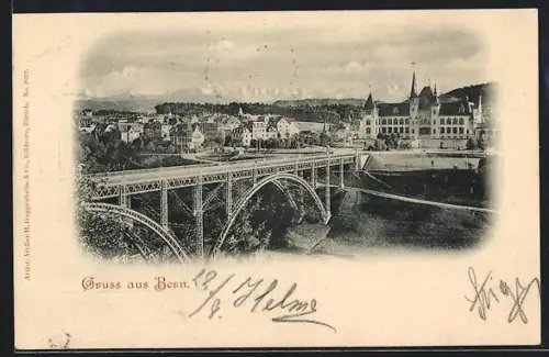 AK Bern, Teilansicht mit Brücke
