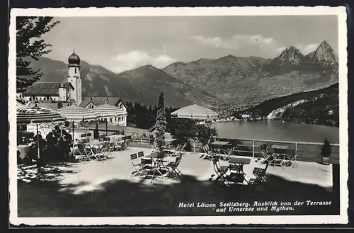 AK Seelisberg, Hotel Löwen mit Blick auf Urnersee und Mythen