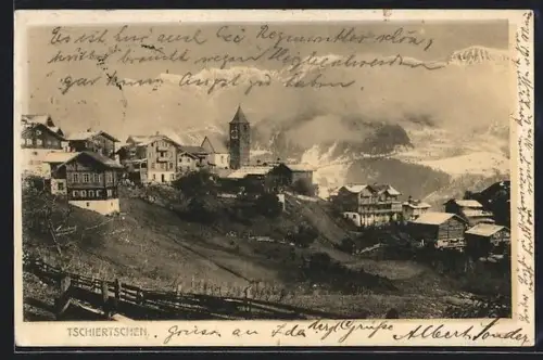 AK Tschiertschen, Ortsansicht mit Kirche