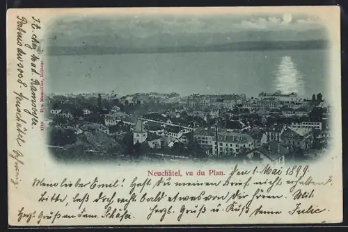 Mondschein-AK Neuchâtel, Vue du Plan