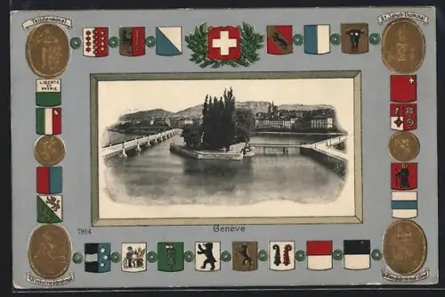 AK Genève, Ortsansicht, Denkmäler, Wappen