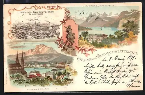 Lithographie Luzern /Vierwaldstättersee, Hoffmann`s Stärkefabriken Salzuflen, Axenstein & Urirothstock