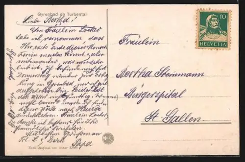 Künstler-AK Gyrenbad ob Turbental, Partie im Ort