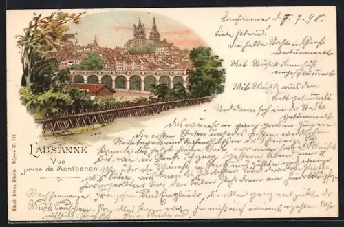 Lithographie Lausanne, Vue prise de Montbenon