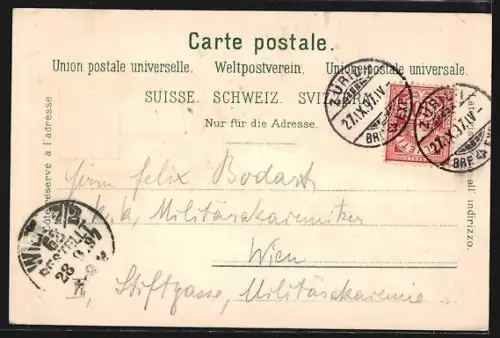 Lithographie Zürich, Ortspartie mit Dampfer