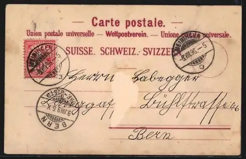 Lithographie Brünig, Bahnhof, Brünig-Bahn, Kurhaus u. Brünig-Strasse