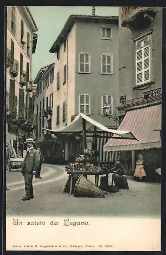 AK Lugano, Partie am Markt mit Geschäften