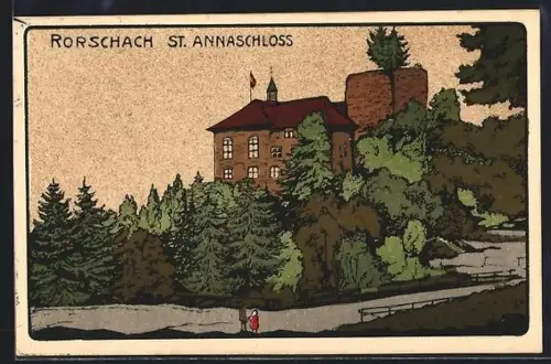 Künstler-AK Rorschach, St. Annaschloss vom Weg aus