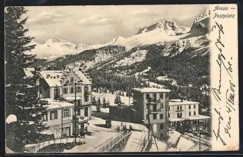AK Arosa, Postplatz im Schnee