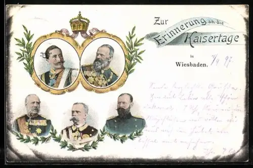 AK Wiesbaden, Porträt Kaiser Wilhelm II. an den Kaisertagen