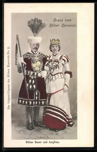 AK Köln, Karneval, Kölner Bauer und Jungfrau