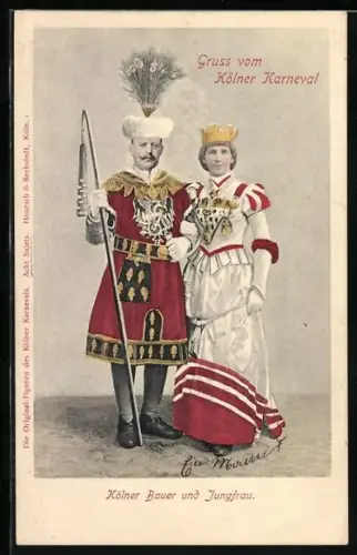 AK Köln, Gruss vom Kölner Karneval, Kölner Bauer und Jungfrau