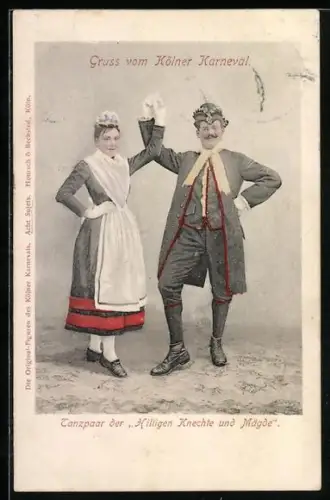 AK Köln, Kölner Karneval, Tanzpaar der Hilligen Knechte und Mägde, Fasching