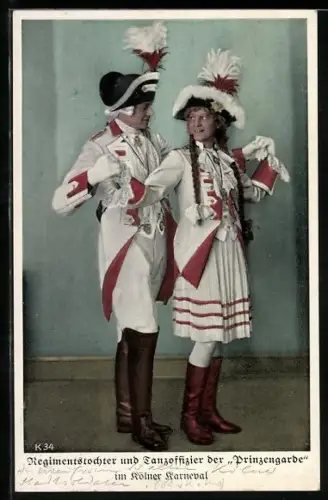 AK Köln, Kölner Karneval, Regimentstochter und Tanzoffizier der Prinzengarde, Fasching